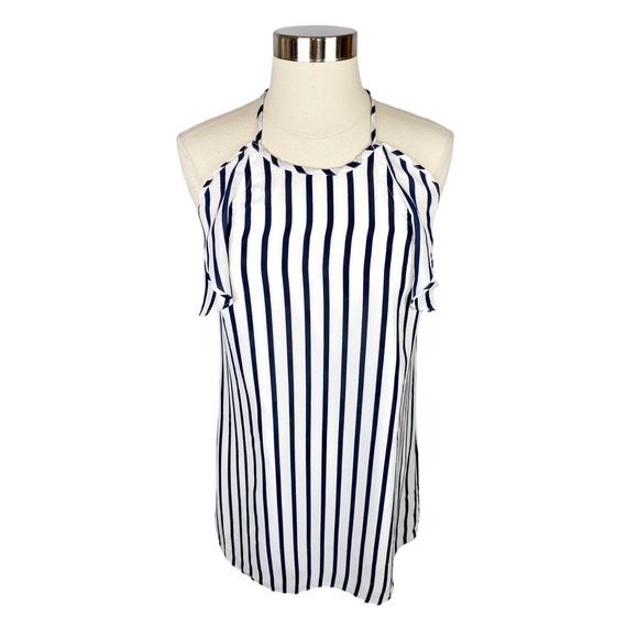 J. Crew Navy Blue & White Striped Ruffle Halter Dress - Picture 4 of 6